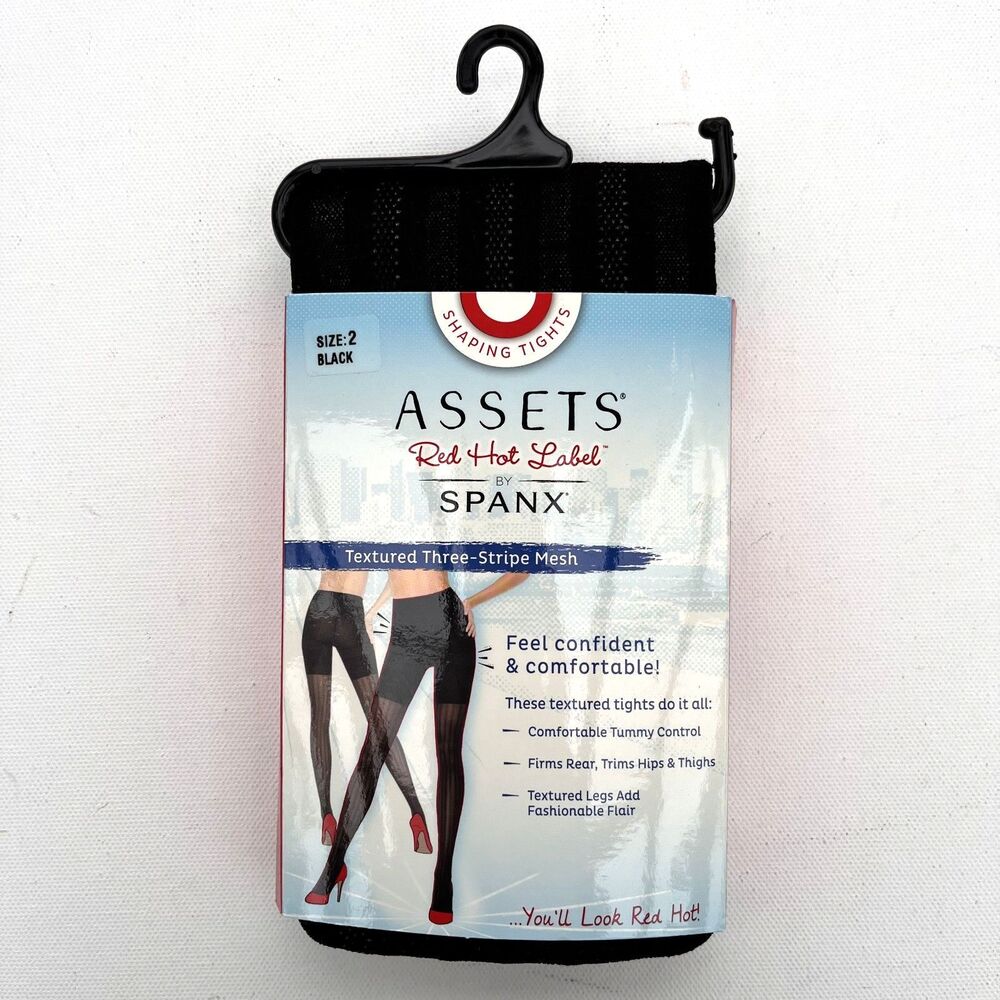 Assets Red Hot Label by SPANX Seamless Tights Textured Three-Stripe Mesh‎ Blk S